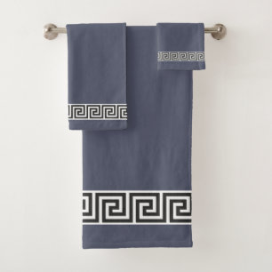 Elegant Greek Pattern on Grey & White Bath Towel Set