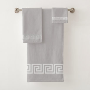 Elegant Greek Pattern on Light Silver Grey Bath Towel Set