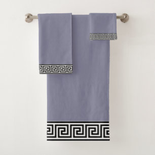Elegant Greek Pattern on Roman Silver Grey Bath Towel Set