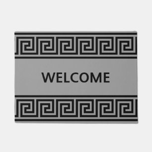 Elegant Greek Pattern on Silver Grey Welcome Doorm Doormat