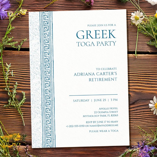 Elegant Greek Retirement Party in blue Invitation (Creator Uploaded)