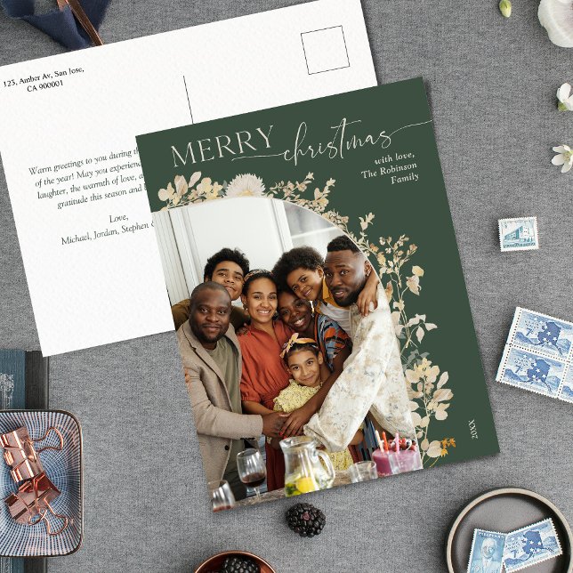 Elegant Green 1 Photo Arch Merry Christmas  Postcard (Creator Uploaded)