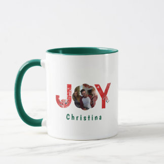 Elegant Green 1 Photo Joy Simple Custom Christmas Mug