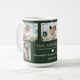 Elegant Green 5-Photo Family Collage Coffee Mug