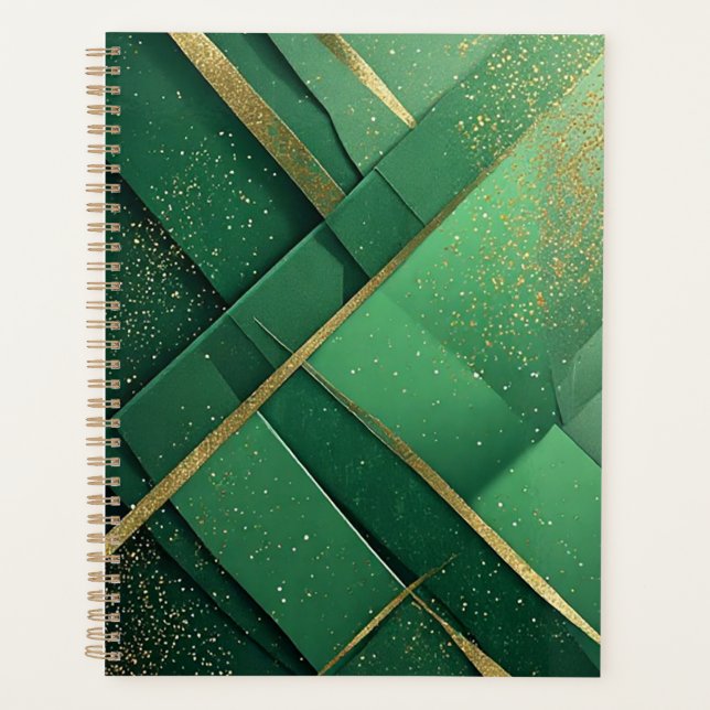 Elegant Green Abstract Background With Glittering Planner (Front)