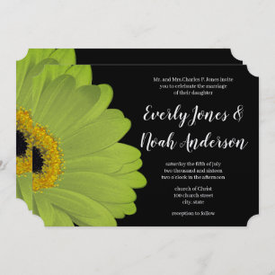 Elegant Green and Black Gerber Daisy Wedding  Invitation