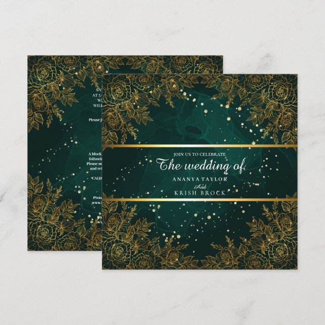 Elegant Green and black Wedding Invitation (Front/Back)