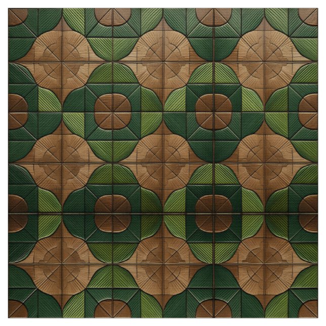 Elegant Green and Brown Geometric Tile Fabric (Swatch)
