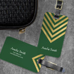 Elegant Green and Faux Gold Geometric Luggage Tag<br><div class="desc">Stay stylish on-the-go with this green luggage tag featuring an elegant faux gold geometric design. Personalise this tag with your information and for more options such as to change the font and it's size click the "Customise it" button. *Please note that the Zazzle Watermark that appears in the zoom preview...</div>