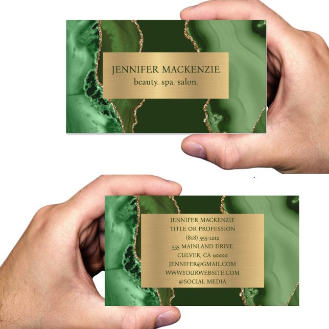 Elegant Green and Gold Agate Luxury Business Card (Creator Uploaded)