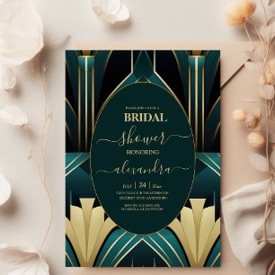 Elegant Green and Gold Art Deco Bridal Shower Invitation