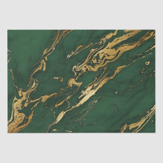 Elegant Green and Gold Autumn Fall Marble Stone Tissue Paper (Front)