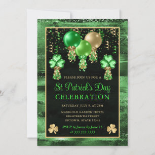 Elegant Green and Gold Balloons St Patrick's Day Invitation