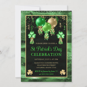 Elegant Green and Gold Balloons St Patrick's Day Invitation