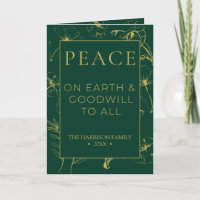 Elegant Green and Gold Botanical Peace Folded