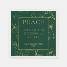 Elegant Green and Gold Botanical Peace Holiday