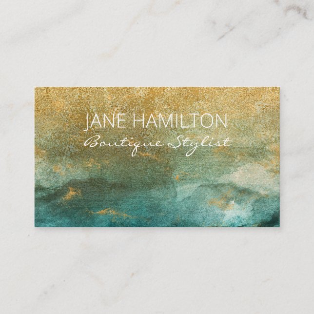 Elegant Green and Gold Boutique Business Card (Front)