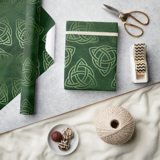 Elegant Green and Gold Celtic St Patrick's Day Wrapping Paper (Crafts)