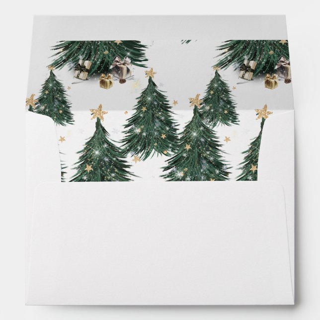 Elegant Green and Gold Christmas trees Envelope (Back (Bottom))