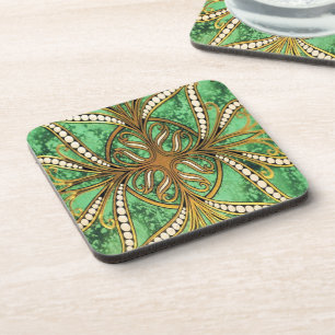 Elegant Green and Gold Damask pattern Coaster