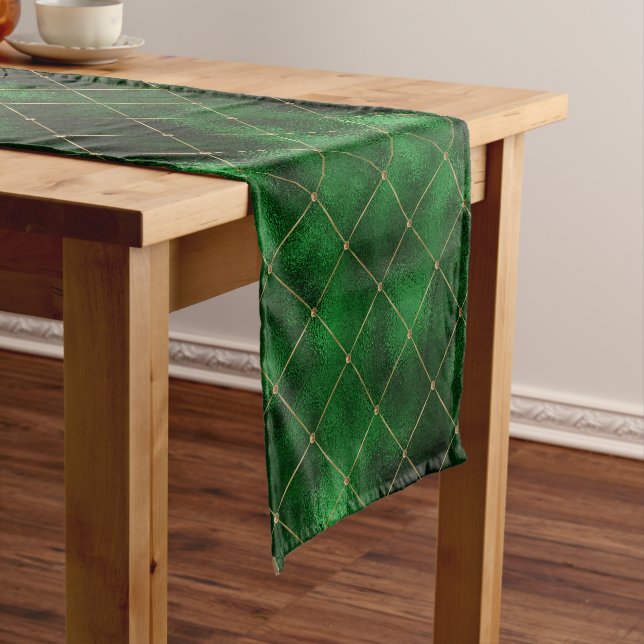 Elegant Green and Gold Diamonds St Patrick's Day Short Table Runner (In Situ)