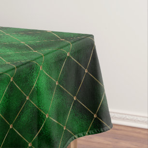 Elegant Green and Gold Diamonds St Patrick's Day Tablecloth