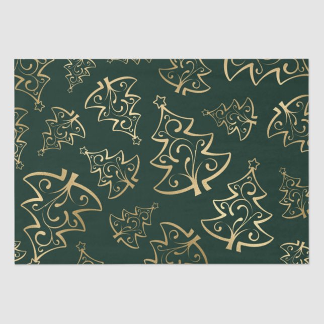 Elegant Green and Gold Faux Foil Christmas Tree Tissue Paper (Front)