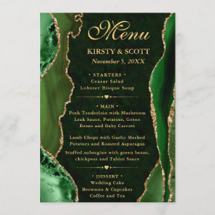 Elegant Green and Gold Faux Glitter Agate Wedding Menu