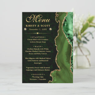 Elegant Green and Gold Faux Glitter Agate Wedding Menu