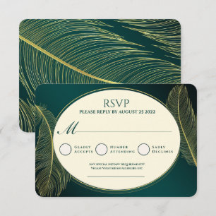 Elegant Green And Gold Feather RSVP Card