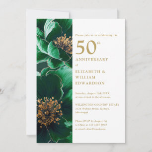 Elegant Green And Gold Floral 50th Anniversary Invitation