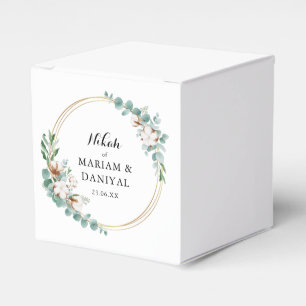 Elegant Green and Gold Floral Muslim Nikah Wedding Favour Box