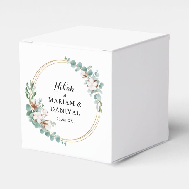 Elegant Green and Gold Floral Muslim Nikah Wedding Favour Box (Front Side)