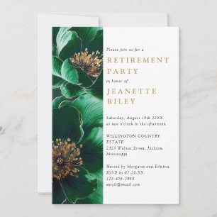 Elegant Green And Gold Floral Retirement Party Invitation