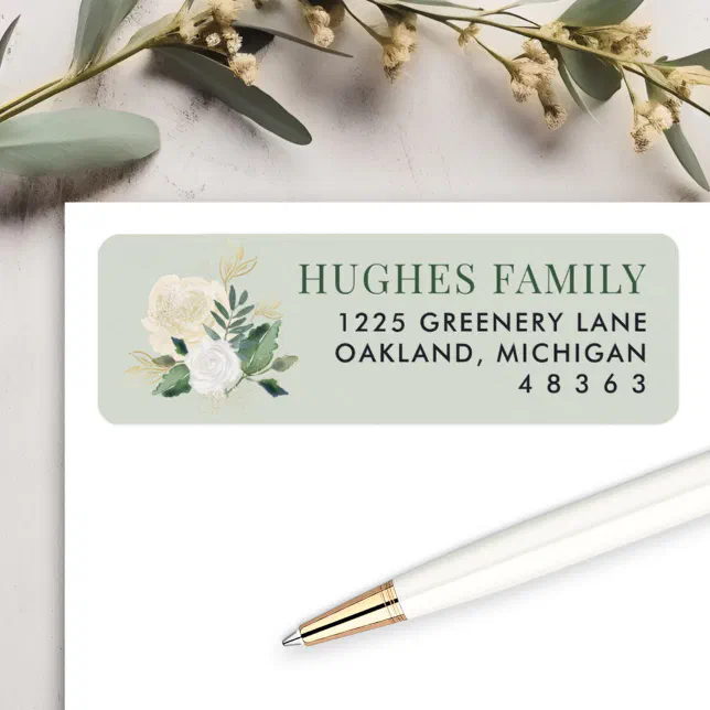 Elegant Green and Gold Floral Return Address Label | Zazzle