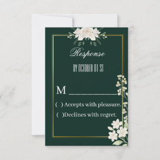 Elegant Green and Gold Floral RSVP Card