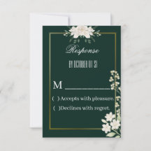Elegant Green and Gold Floral RSVP Card