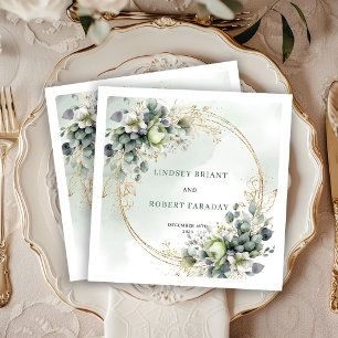Elegant Green and Gold Floral Wedding Napkins