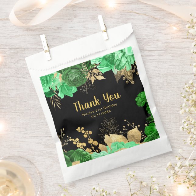 Elegant Green and Gold Flowers Birthday Party  Favour Bag (Clipped)