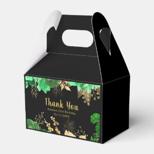 Elegant Green and Gold Flowers Birthday Party Favour Box