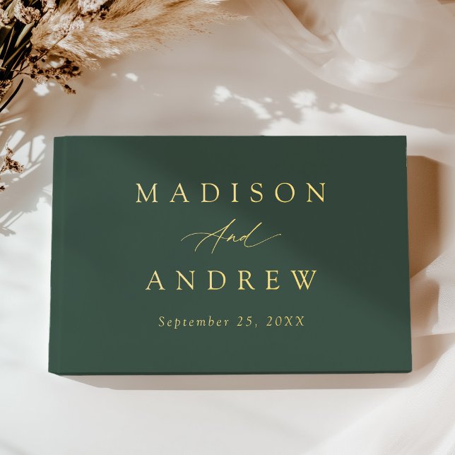 Elegant Green and Gold Foil Calligraphy Wedding Guest Book (Creator Uploaded)