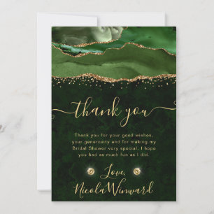 Elegant Green and Gold Glitter Agate Bridal Shower Thank You Card