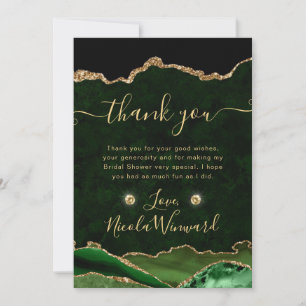 Elegant Green and Gold Glitter Agate Bridal Shower Thank You Card