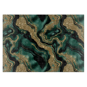 Elegant Green and Gold Glitter Agate Pattern Cutting Board