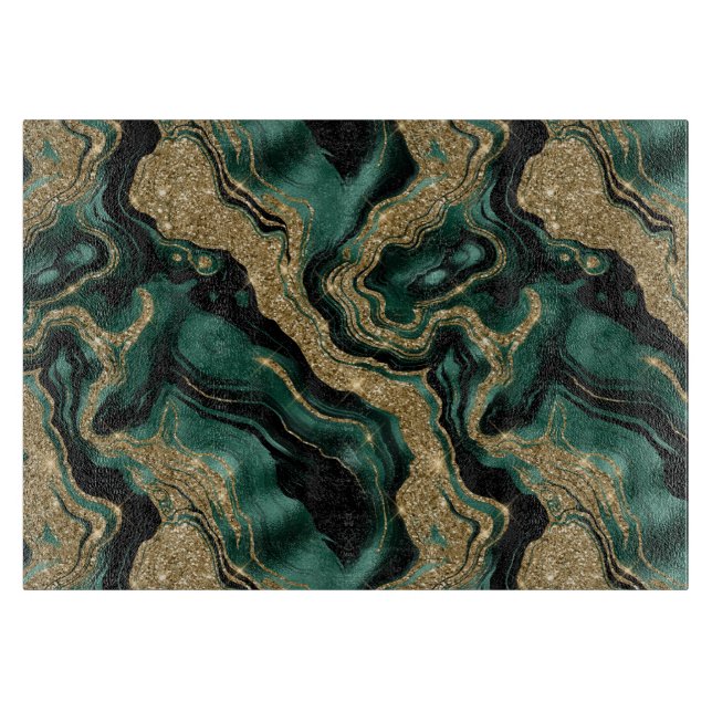 Elegant Green and Gold Glitter Agate Pattern Cutting Board (Front)