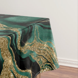 Elegant Green and Gold Glitter Agate Pattern Tablecloth