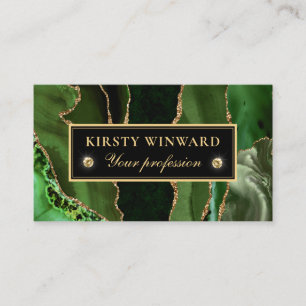 Elegant Green and Gold Glitter Marble Agate Business Card