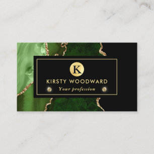 Elegant Green and Gold Glitter Marble Agate Business Card