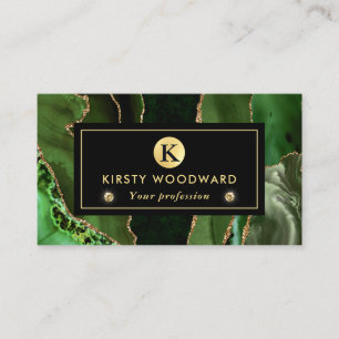 Elegant Green and Gold Glitter Marble Agate Business Card