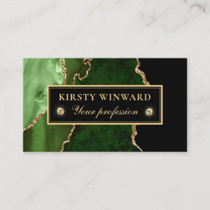 Elegant Green and Gold Glitter Marble Agate Business Card